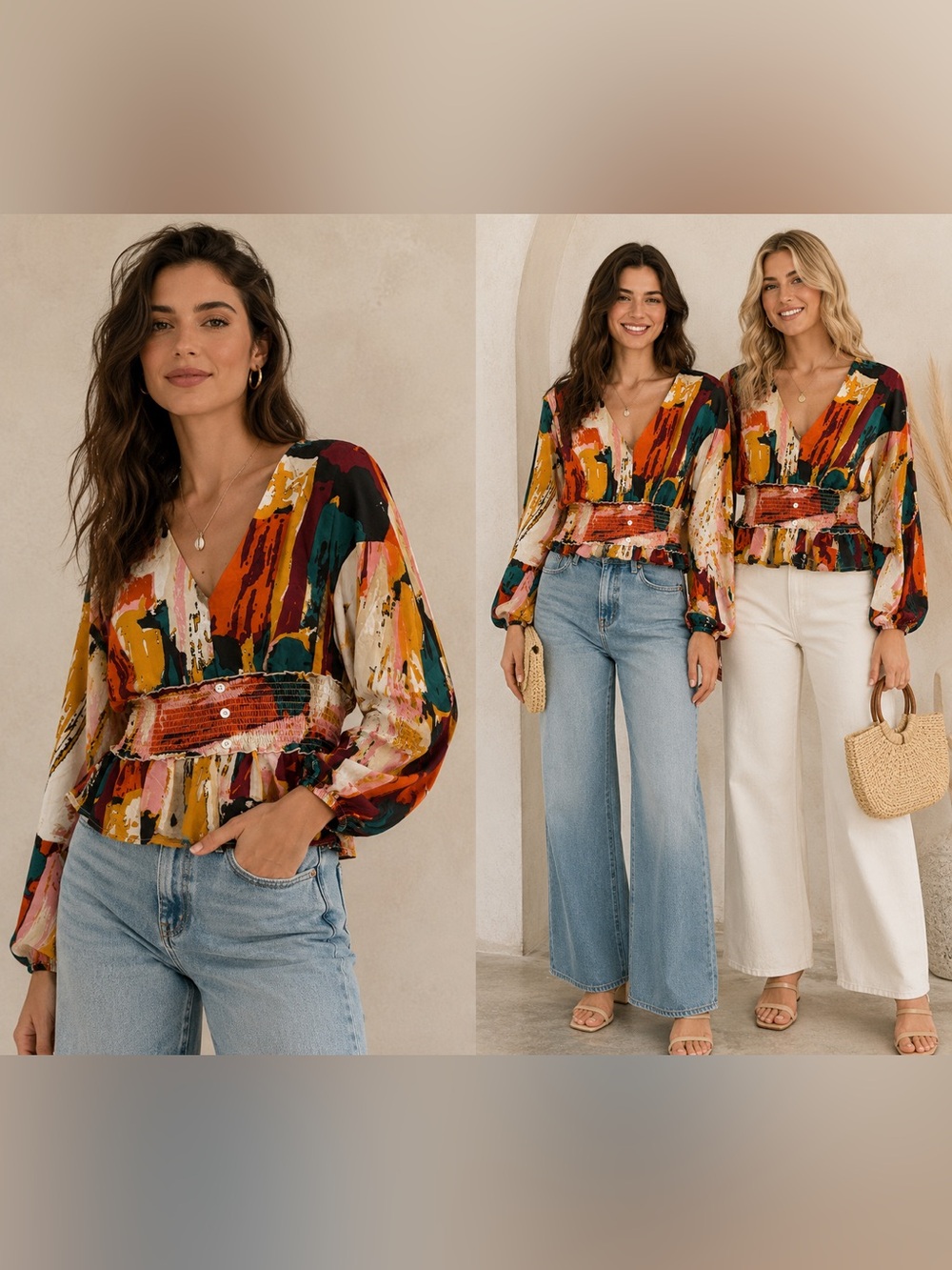 Live 4 Truth Multi-Color Brushstroke V-Neck Peplum Blouse